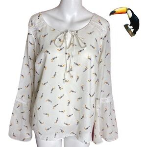 Toucan Blouse with Bell Sleeves